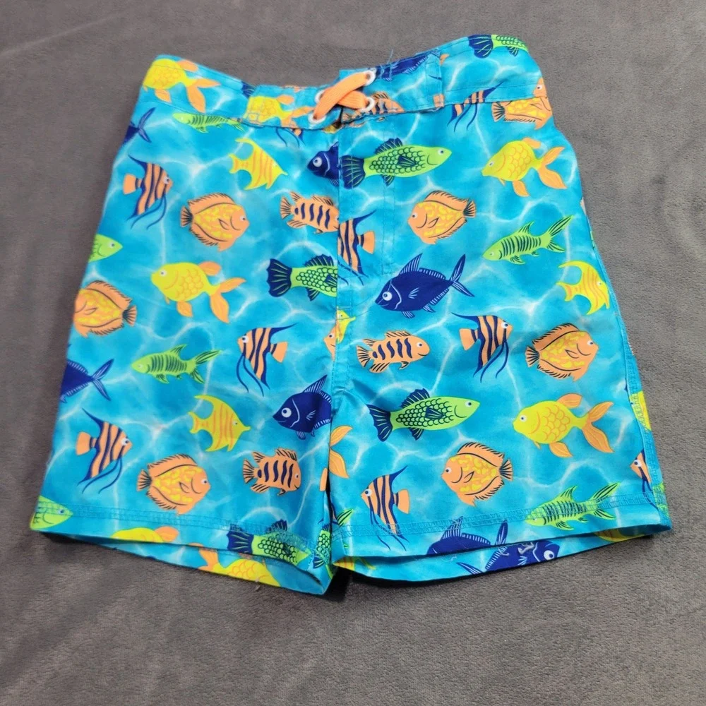 Mick Mack LTD Boys 4T‎ Blue Tropical Fish Swim Trunks Board Shorts Mesh Lined